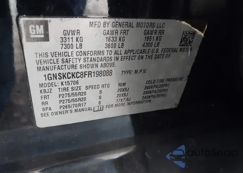 2015 Chevrolet Tahoe Ltz из США, поврежденный, VIN 1GNSKCKC8FR198088